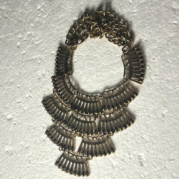 Golden Antique Brass Statement Fan Design Necklace Art Deco Unique Boho Y2K Vint - Picture 6 of 9